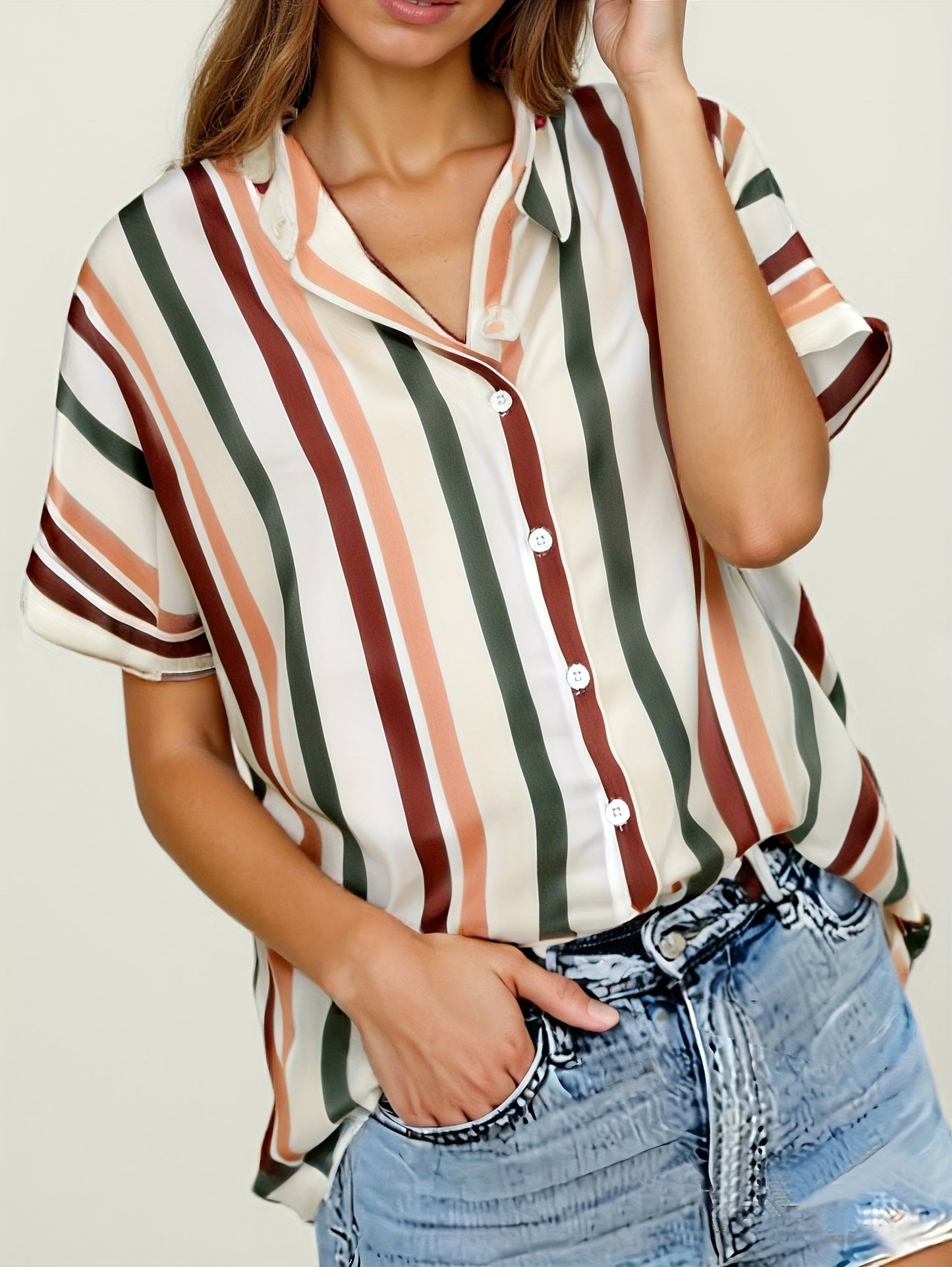Damen Sommer Streifenbluse im lässigen Boyfriend-Stil – Elegantes Freizeit Hemd