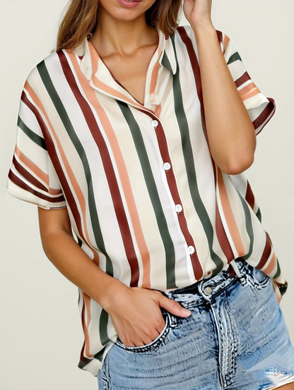 Damen Sommer Streifenbluse im lässigen Boyfriend-Stil – Elegantes Freizeit Hemd