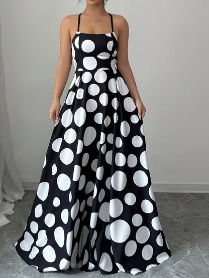 Damen Maxikleid mit Rückenausschnitt und großen Punkten – Elegantes Partykleid im Vintage-Stil