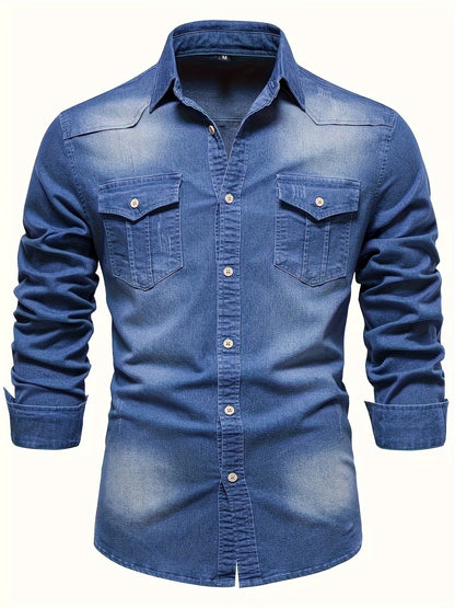 Herren Freizeithemd im Denim-Look – Modernes Langarmhemd mit Brusttaschen