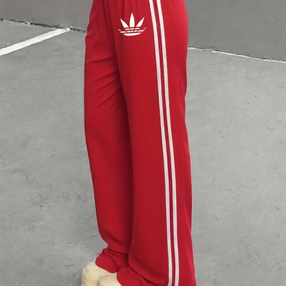 Damen Trainingshose mit weitem Bein und sportlichen Streifen – Lässiger Streetstyle