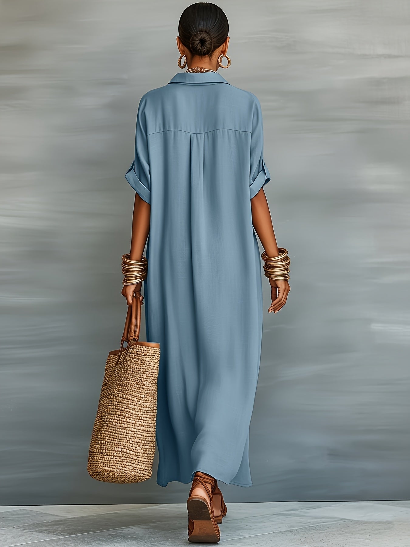 Damen Maxikleid Hemdblusen-Stil Elegant Lässig für Strand und Alltag