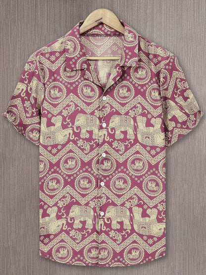 Herren Resort Hemd mit Elefanten- und Mandala-Muster, Kurzarm, Freizeit Stil