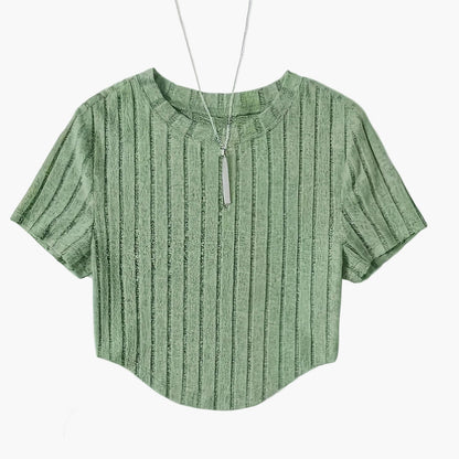 Damen Kurzarm Rippstrick Crop Top – Modisches Freizeitshirt für den Sommer