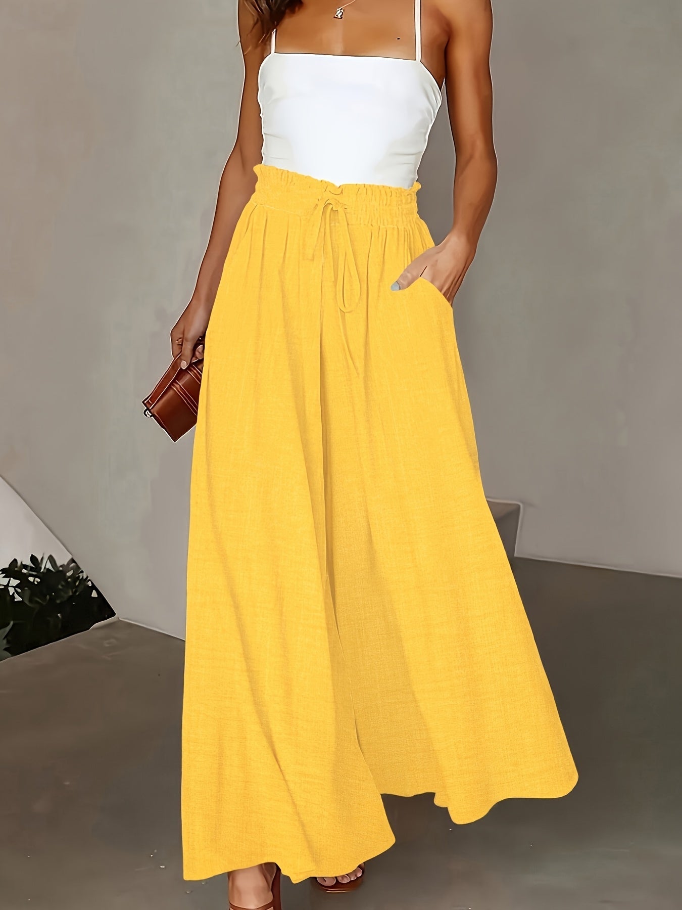 Damen Elegante Weite High Waist Palazzo Hose mit Taschen – Perfekt für Alltag und Büro
