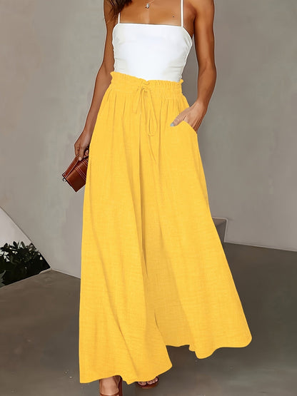 Damen Elegante Weite High Waist Palazzo Hose mit Taschen – Perfekt für Alltag und Büro