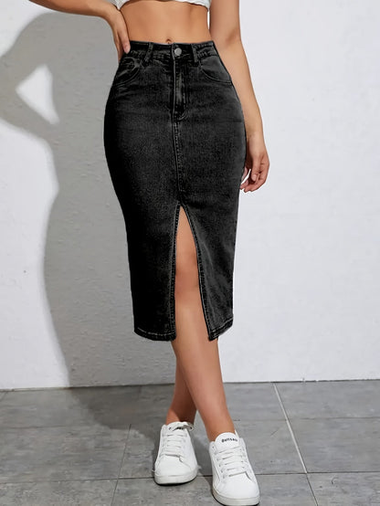 Damen Jeans-Midirock mit Schlitz im Casual Stil – Perfekt für Alltag und Freizeit