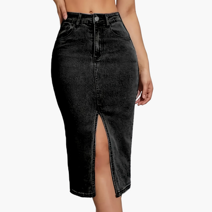Damen Jeans-Midirock mit Schlitz im Casual Stil – Perfekt für Alltag und Freizeit