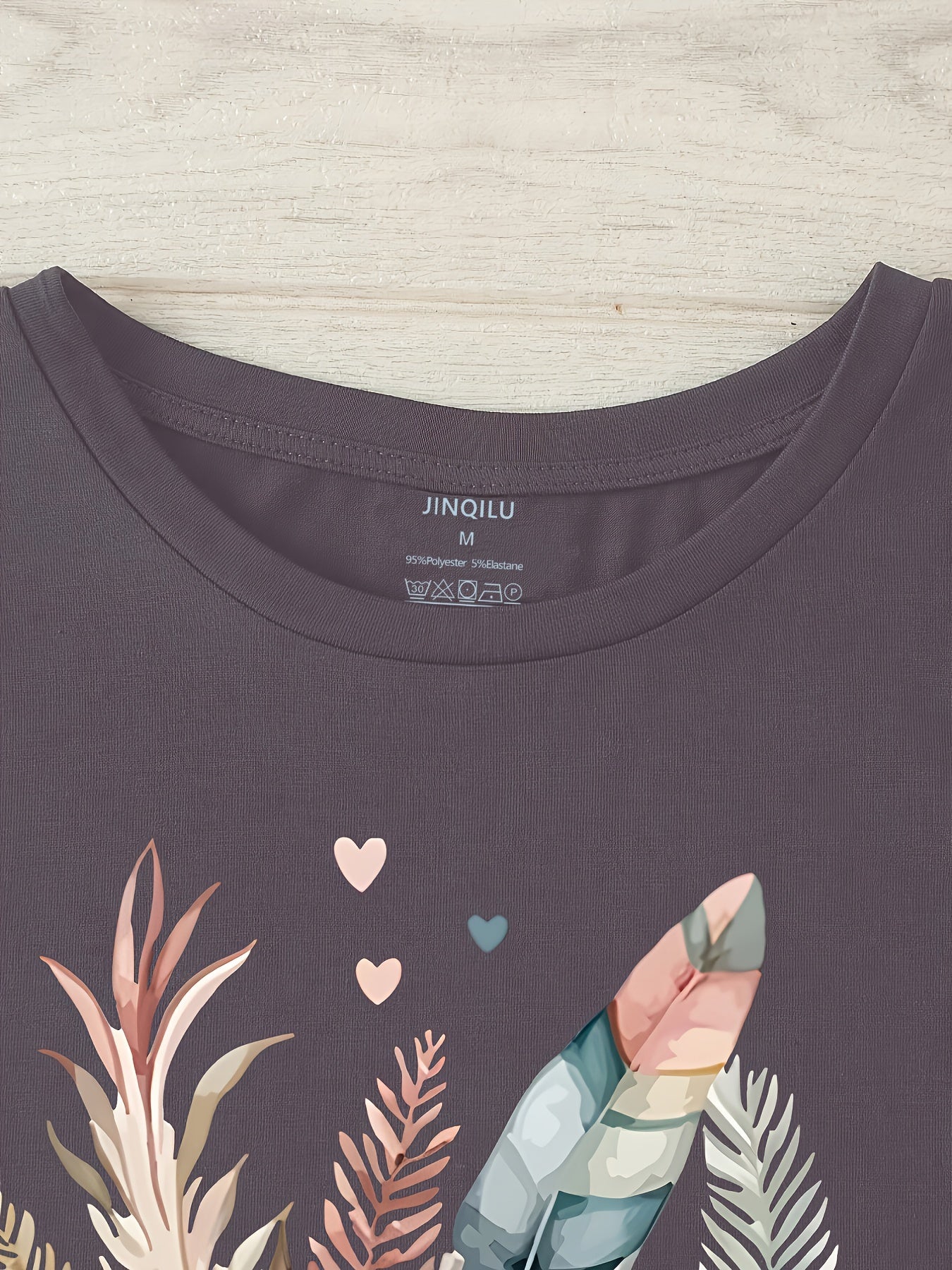 Damen T-Shirt mit Blumen- und Federprint, Casual Style, Ideal für Sommer und Freizeit