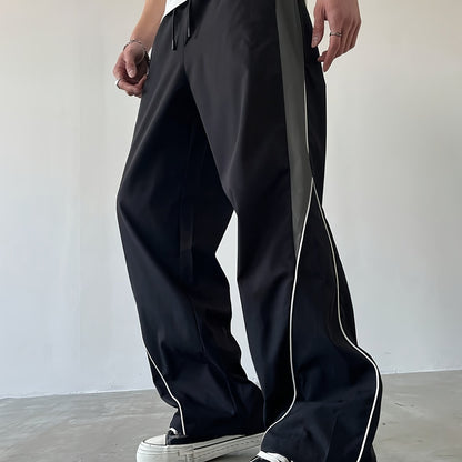 Herren Weit Bein Streetwear Trainingshose mit Kontrastelementen – Sportlicher Freizeit-Look