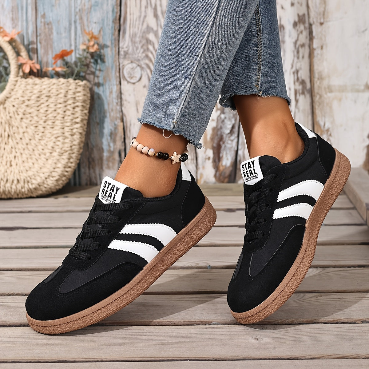 Damen Retro Sneaker mit Streifen – Lässige Streetstyle Turnschuhe für Alltag & Freizeit