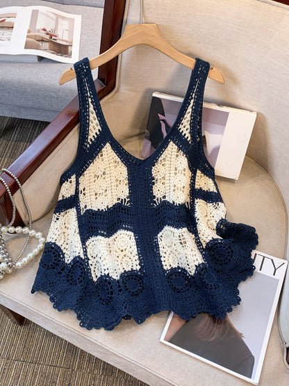 Damen Boho Häkel-Top im Vintage Stil – Ärmelloses Oberteil für kreative Sommer-Looks
