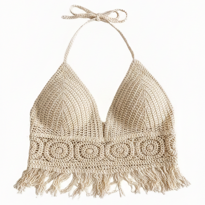 Damen Häkel-Halftertop im Boho-Stil für Sommer und Festivals