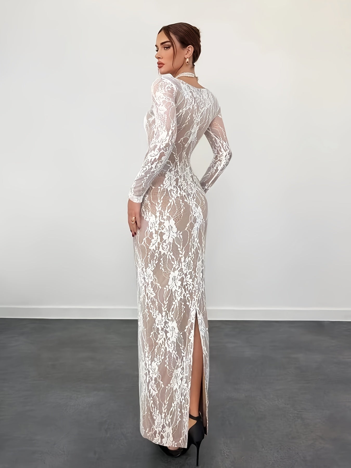 Damen Elegantes Bodycon Abendkleid mit Spitze und Langarm – Perfekt für besondere Anlässe