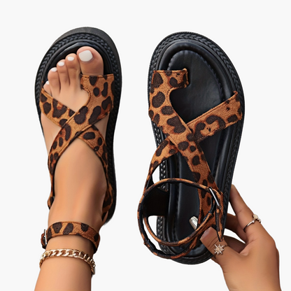 Damen Plateau-Sandalen im Leopardenmuster – Modische Sommerschuhe mit Kreuzriemen und Knöchelriemen