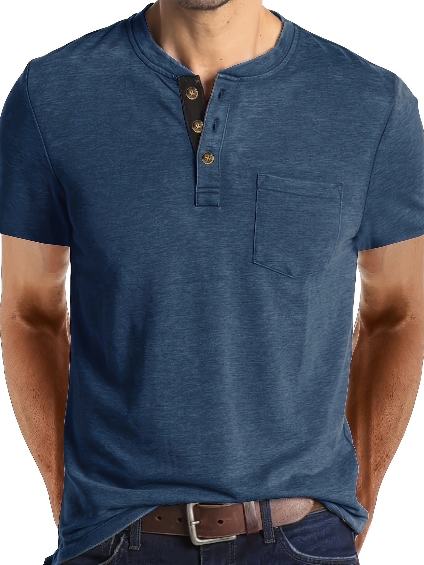 Herren Henley T-Shirt Kurzarm mit Knopfleiste – Casual Freizeitshirt