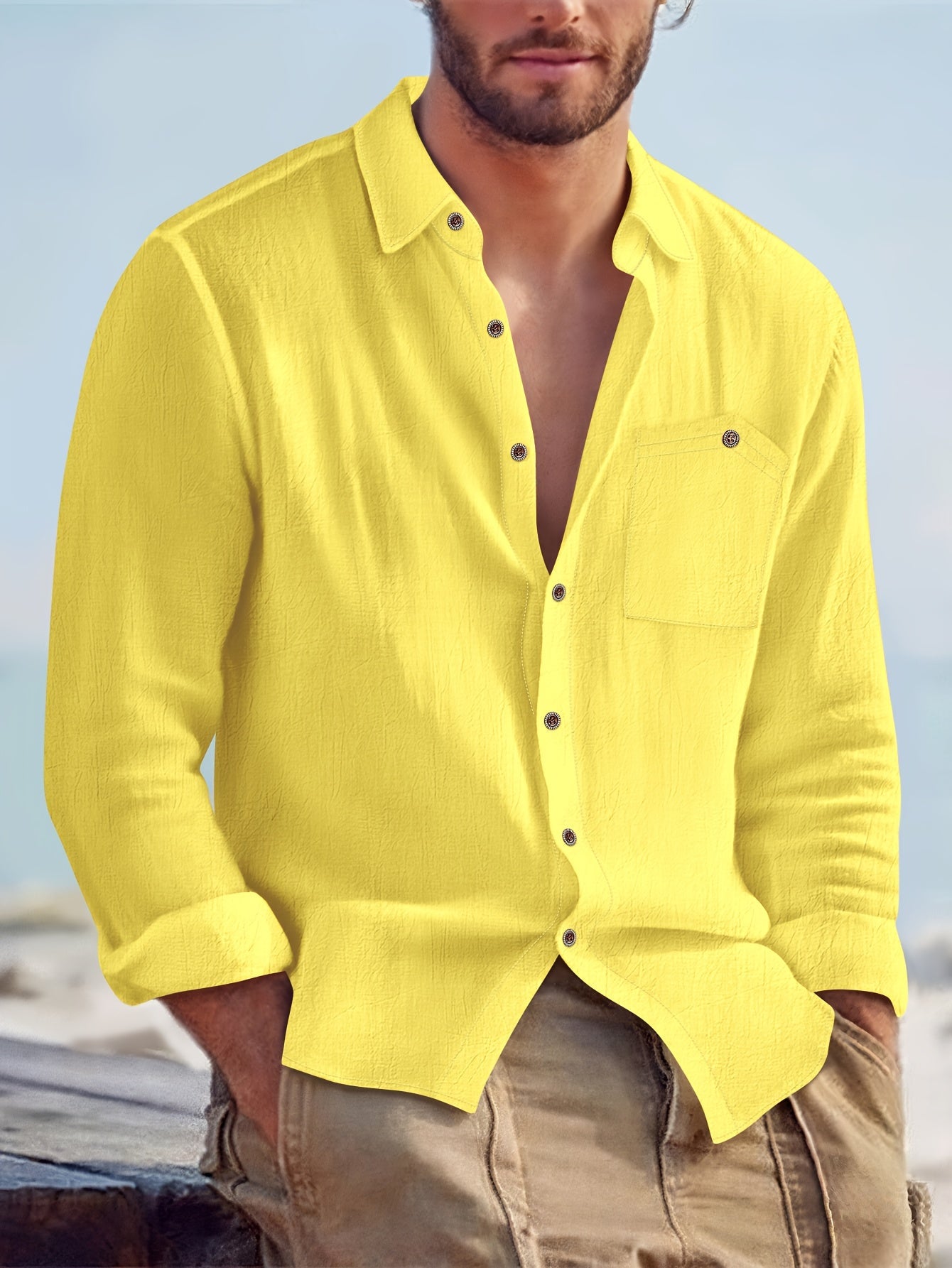 Herren Freizeit Leinenhemd – Langarm, Stilvoller Look für Alltag und Urlaub