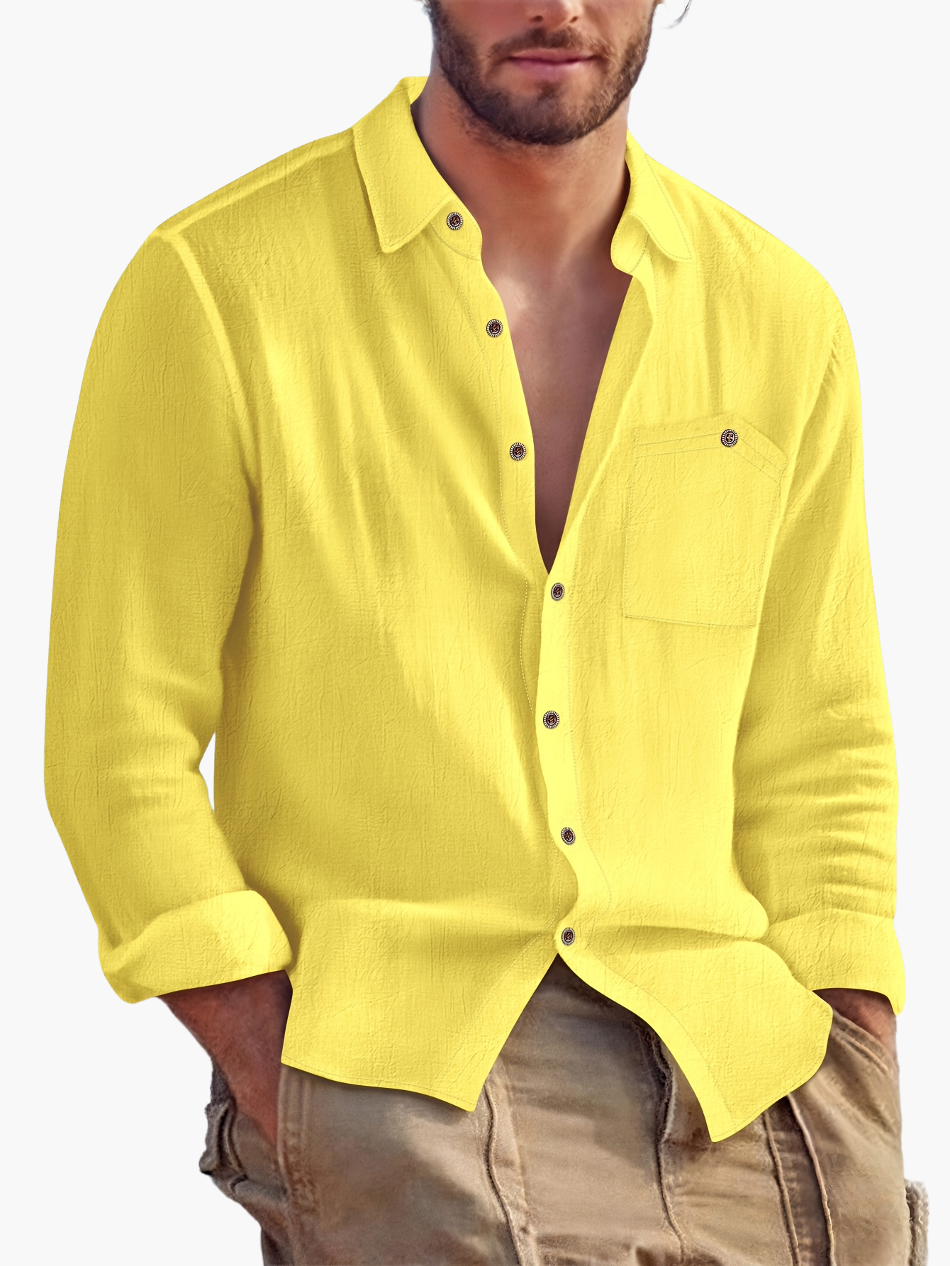 Herren Freizeit Leinenhemd – Langarm, Stilvoller Look für Alltag und Urlaub