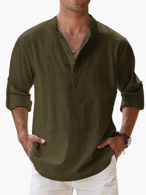 Herren Veganes Leinen Henley Shirt – Lässiges Langarm Sommerhemd für Freizeit & Urlaub