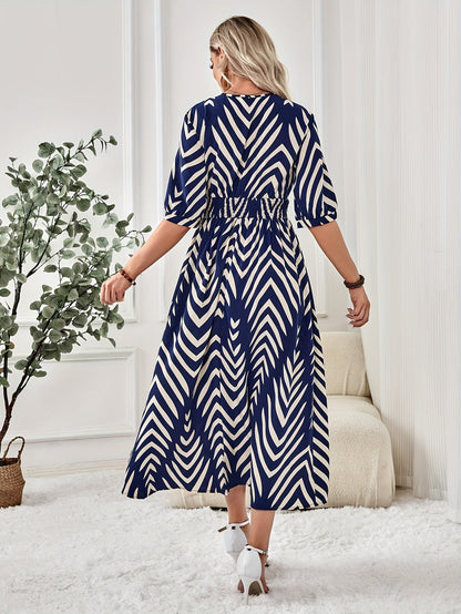 Damen Maxikleid mit Chevron-Muster und Wickeloptik – Eleganter Look für Alltag und besondere Anlässe