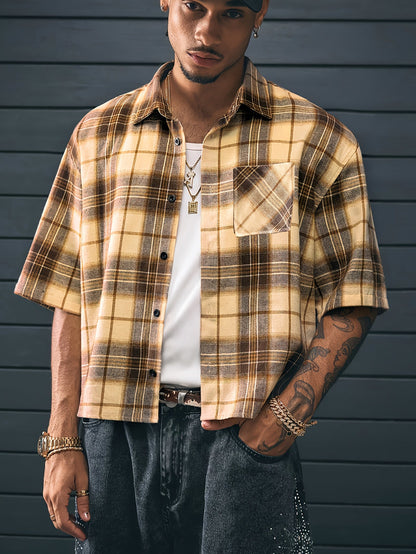 Herren Kurzarm Hemd Kariert Relaxed Fit Streetstyle