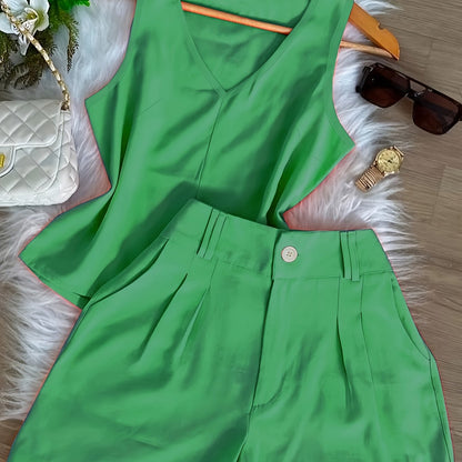Damen Sommer Set – Elegantes ärmelloses Top und High-Waist Shorts, Casual Chic für Alltag & Urlaub