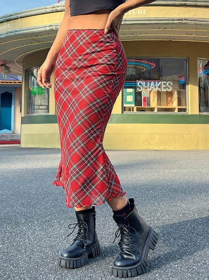 Damen Maxirock im karierten Vintage-Stil – Eleganter Streetwear-Look