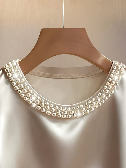 Damen Elegantes Ärmelloses Top mit Perlenbesetztem Rundhalsausschnitt – Stilvoll für Festliche Anlässe und Büro