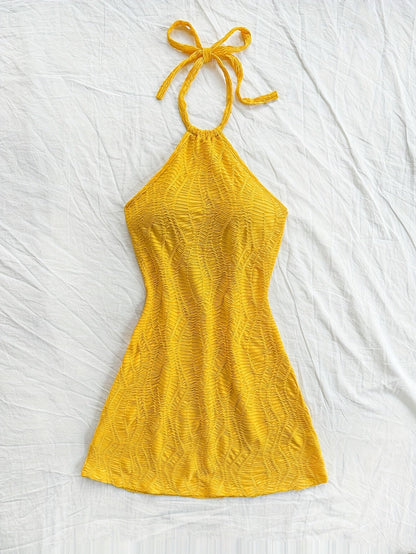 Damen Halterneck Minikleid mit Struktur für Urlaub und Strand