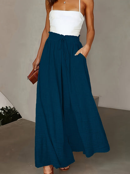 Damen Elegante Weite High Waist Palazzo Hose mit Taschen – Perfekt für Alltag und Büro
