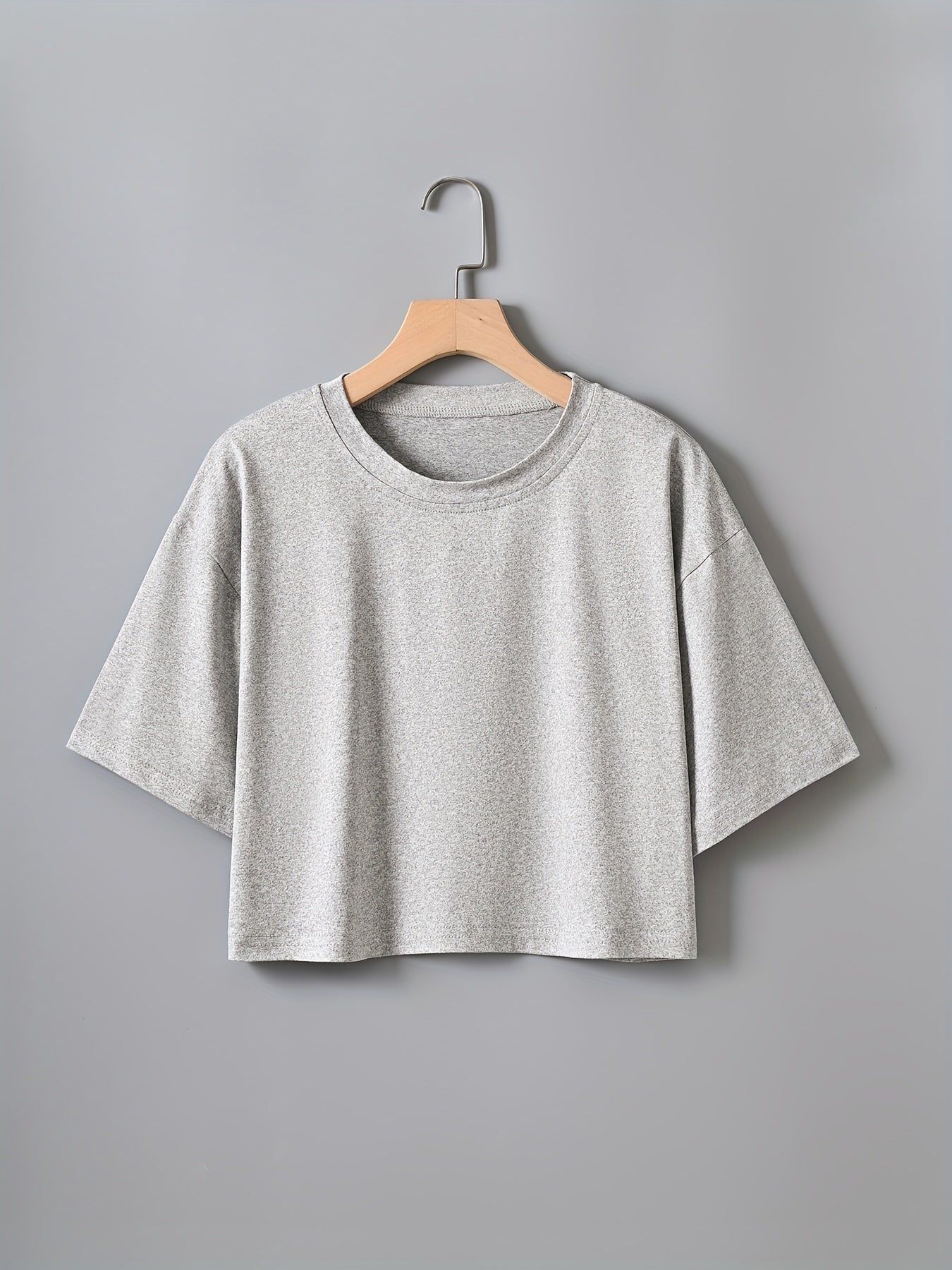 Damen Crop Top Basic Locker Freizeit T-Shirt Kurzarm Rundhals