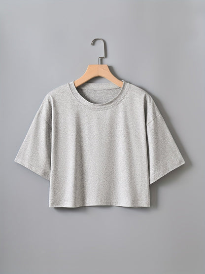 Damen Crop Top Basic Locker Freizeit T-Shirt Kurzarm Rundhals