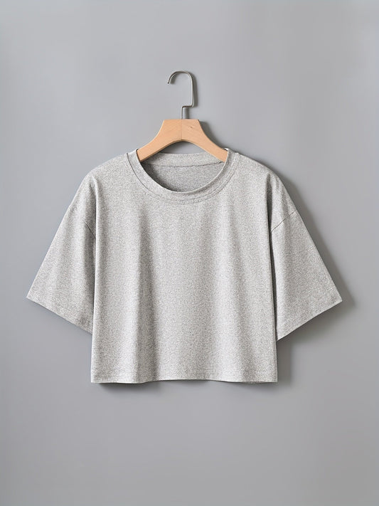 Damen Crop Top Basic Locker Freizeit T-Shirt Kurzarm Rundhals