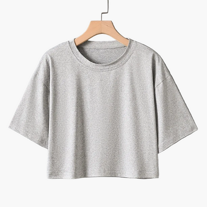 Damen Crop Top Basic Locker Freizeit T-Shirt Kurzarm Rundhals