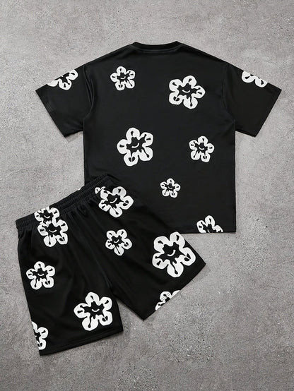 Herren Freizeit-Set mit Blumenmuster – Lässiges T-Shirt und Shorts, Modernes Lounge-Outfit