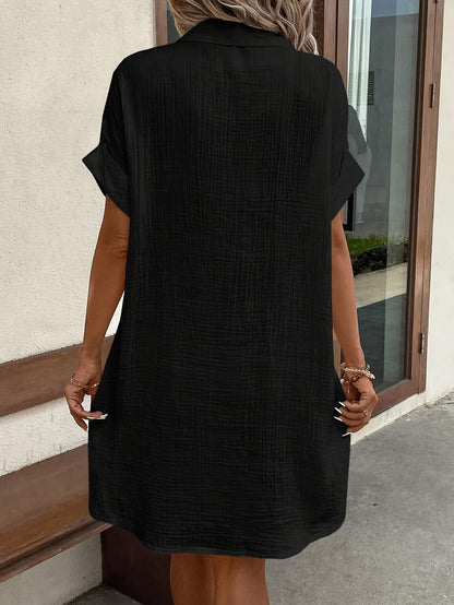 Damen Freizeit Hemdblusenkleid mit Knopfleiste und Taschen – Lässiger Sommer-Stil