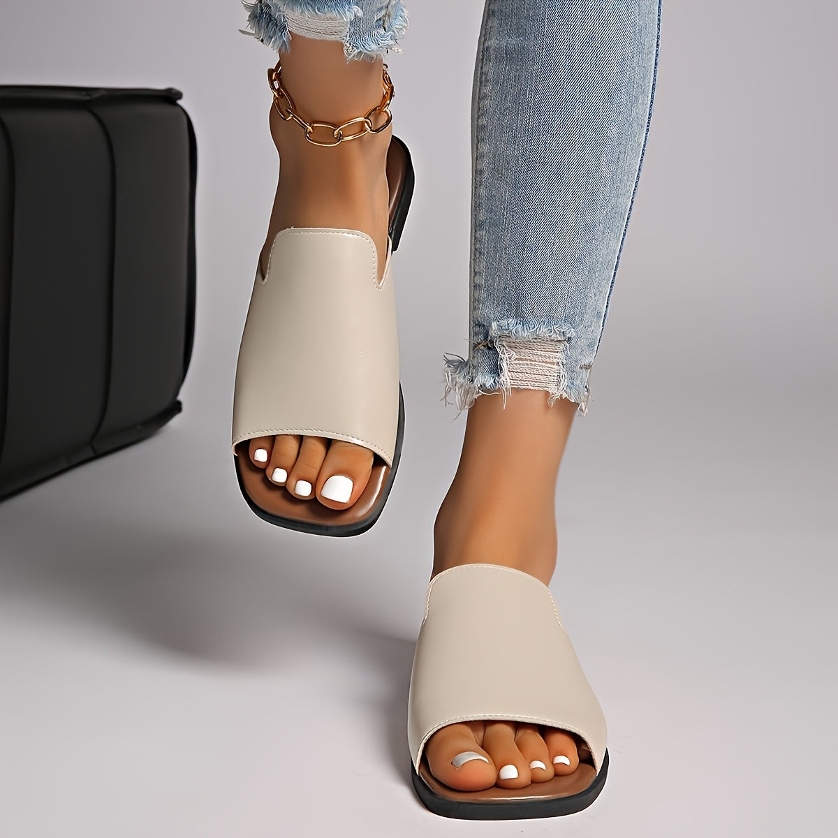 Damen Slip-On Sandalen mit eckiger Spitze – Moderner Look für Alltag und Freizeit