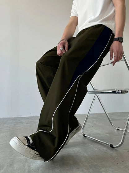 Herren Weit Bein Streetwear Trainingshose mit Kontrastelementen – Sportlicher Freizeit-Look