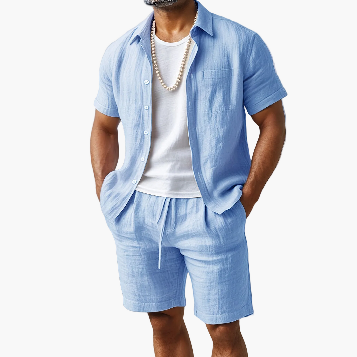 Herren Sommer-Strandset – Kurzarm Hemd & Shorts, Lässiger Boho-Look, Perfekt für Urlaub und Freizeit