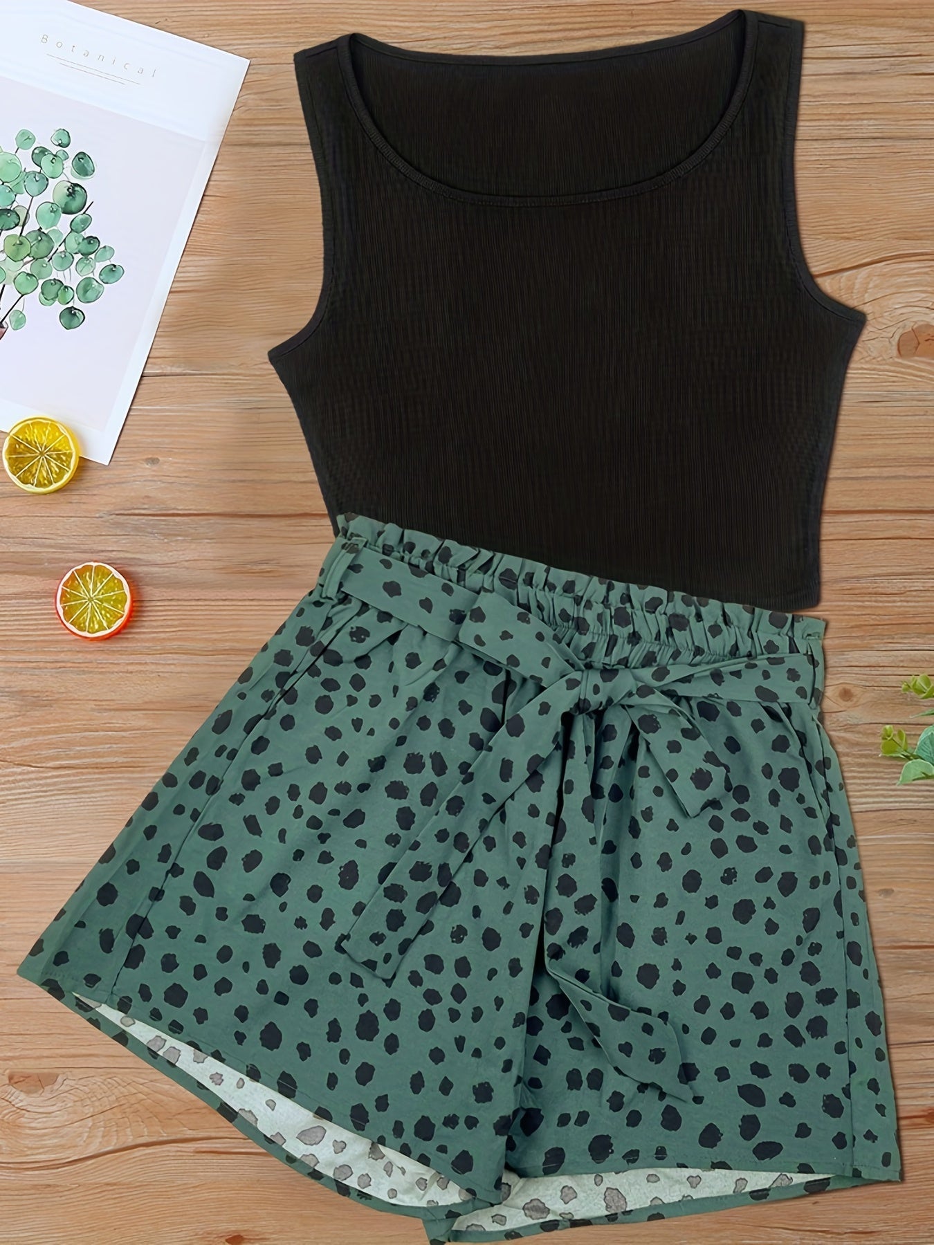 Damen Sommer-Set Elegant mit ärmellosem Top und gepunkteter Shorts – Freizeit & Ausgehen