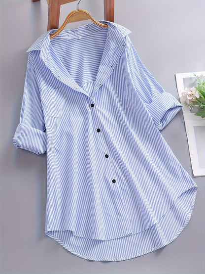 Damen Oversize Hemd mit Streifen – Lockeres Business & Freizeit Langarm-Bluse