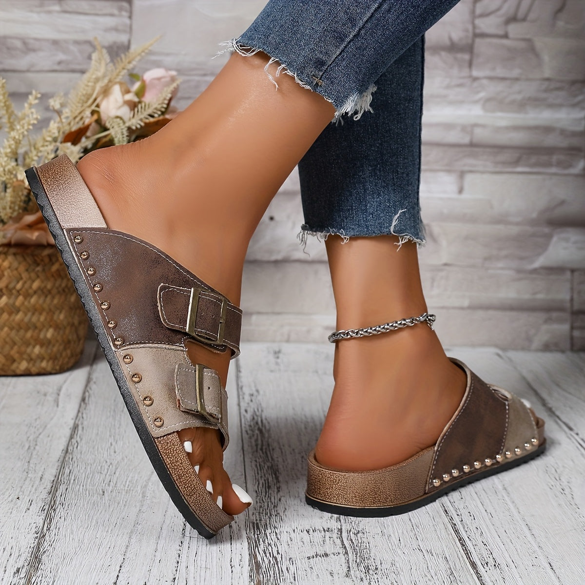 Damen Vintage Komfort Sandalen mit Schnallen – Bequeme Sommerschuhe für Alltag und Freizeit