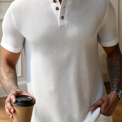 Herren Kurzarm Henley Shirt mit Struktur für stilvolle Freizeitlooks