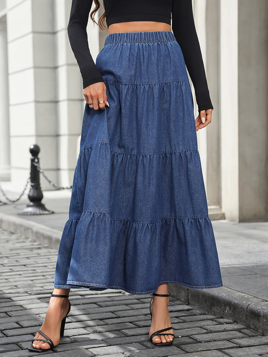 Damen Maxirock Elegant Ausgestellter Jeansrock für Alltag und Freizeit