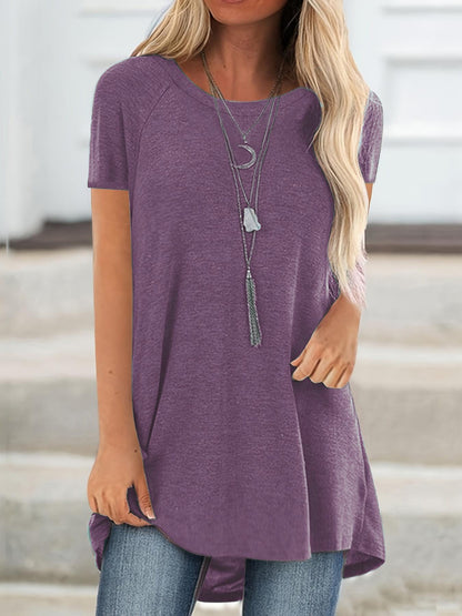 Damen Tunika T-Shirt Kurzarm Lockerer Schnitt Freizeitmode
