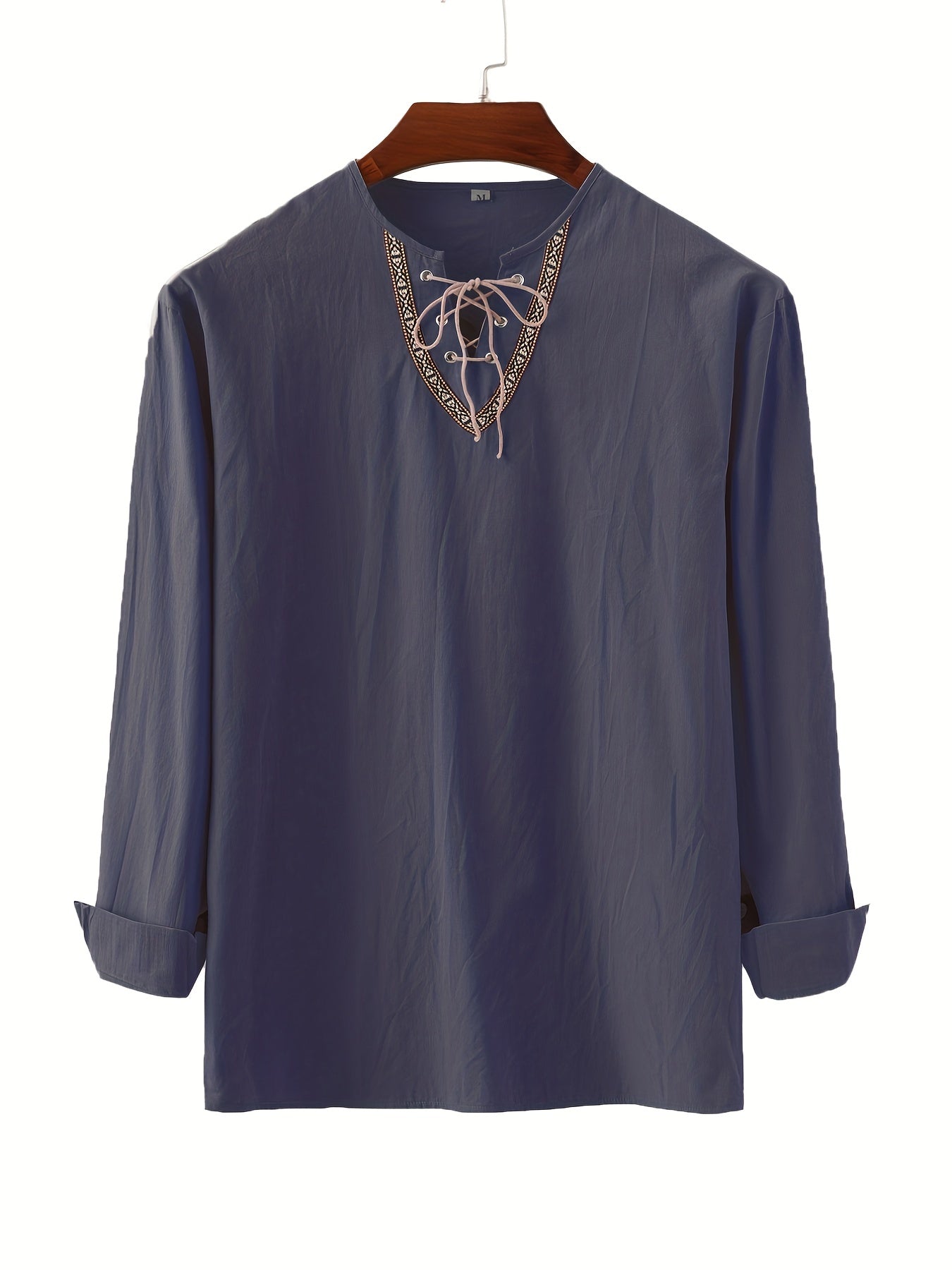 Herren Vintage Tunika mit Schnürung und geometrischer Stickerei – Freizeit & Alltag
