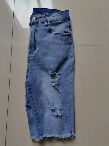 Damen Bermuda Jeans Shorts im Destroyed Look – Modische Sommer-Basics mit Fransen und Rissen