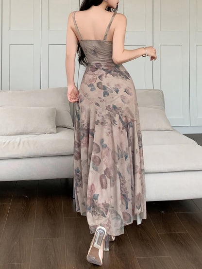 Damen Elegantes Maxikleid mit Wickeloptik und Blumenmuster – Perfekt für besondere Anlässe