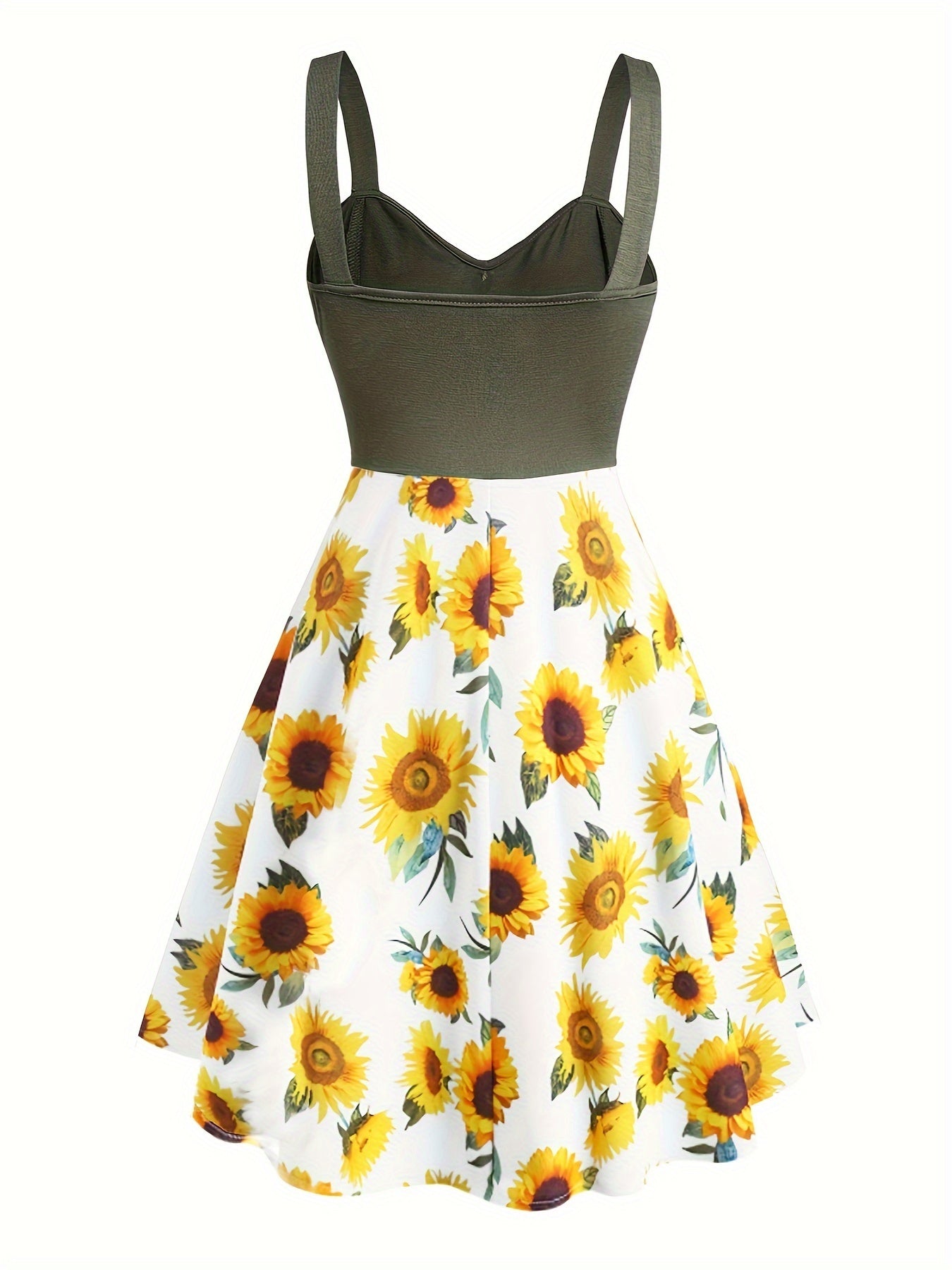 Damen Vintage Sonnenblumen Sommerkleid mit Knopfdetail und Trägern – Perfekt für Freizeit & Urlaub