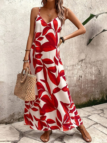 Damen Maxikleid mit abstraktem Muster und lässigem Sommerstil